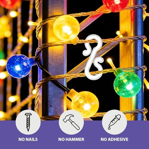 120 Pcs Gutter Hooks for Outdoor Lights, Christmas Light Clips for Gutter and Shingle Mounting, Weatherproof S-Clips for String Rope and Icicle Bulbs, Easy Installation