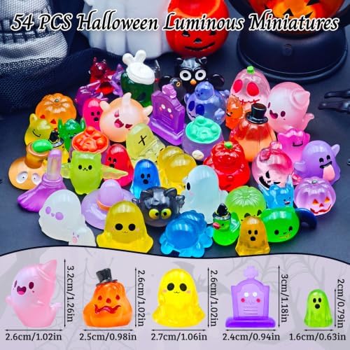 54 Pcs Halloween Luminous Mini Resin Figures Ghost Miniature Figurines