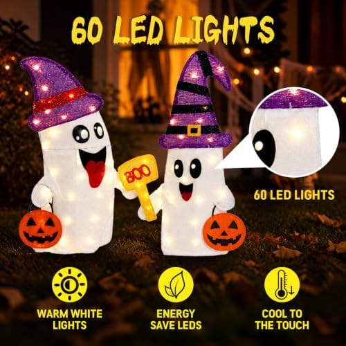 2 Pack 30Inch Halloween Decorations Outdoor Light Up Ghost Decor