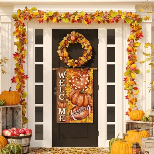 Pumpkin Football Fall House Flag Large Double Sided Yard Decor 28X40In