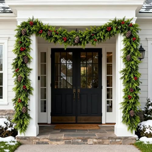 2 Pcs 9 FT Christmas Cedar Garland, Real Touch Greenery