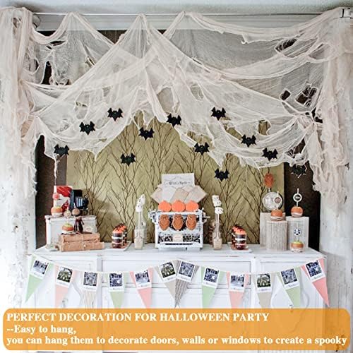 ZeeDix 6 Pack White Halloween Creepy Cloth 30 × 75 Inch - Halloween Cheesecloth Decoration Spooky Scary Gauze Black Cheese Cloth for Party Supplies Outdoor Yard Home Wall Doorway