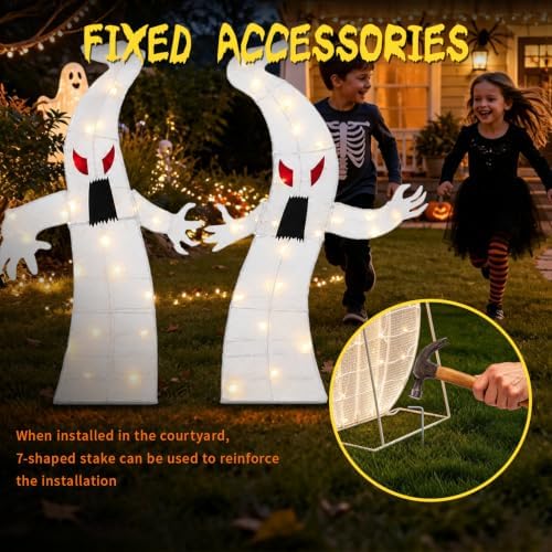 2 Pack 30Inch Halloween Decorations Outdoor Light Up White Ghost Decor