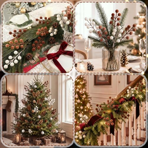 48 Pcs Brown Beige 6.5 Inch Christmas Holly Berry Stems
