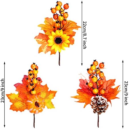 6 Pack Artificial Maple Leaves Branches Autumn Pumpkin Berry Twig Stem Orange Fall Stems Fake Artificial Flower Picks for Thanksgiving Christmas Harvest Festival Decoration DIY Floral Arrangements