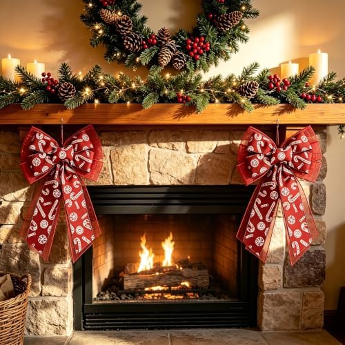 Red Fabric Bows,11 Inch Big Wreath Bows for Holiday and Outdoor Decor
