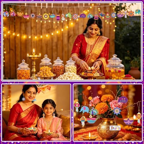 36Pcs Diwali Ornaments, Double Side Acrylic Diwali Hanging Decor
