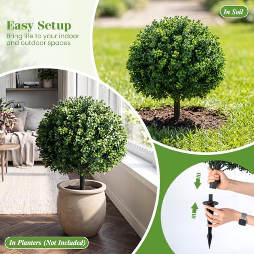 Goplus 27" Artificial Boxwood Topiary Trees Set of 2 with Ground Spikes
