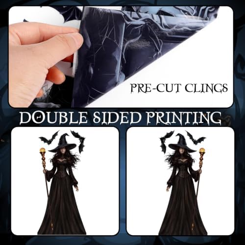 LOAVER Halloween Window Cling Sticker,3 Sheets Extra Large Double-Sided Witch Bats Silhouette Black Static Cling Decals for Halloween Party Haunted House Indoor Glass Window Decor