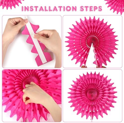 BestoFun 12PCS Paper Fans Hot Pink Party Decorations Tissue Paper Flowers Decorations for Girl Groovy Birthday Baby Shower Wedding Bachelorette Room Wall Hanging Décor