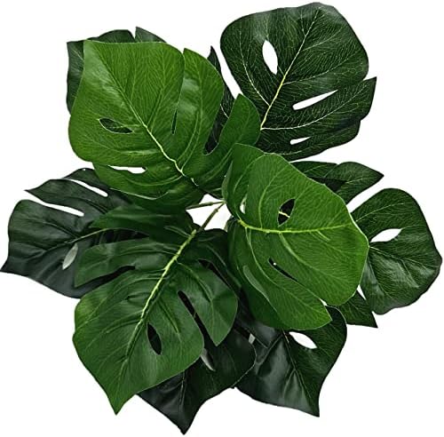 PASYOU Artificial Plants Fake Tropical Monstera Shrubs Decoration Faux Turtle Palm Leaves Stems Bushes Plant for Outdoor Indoor Greenery Garden Party Wedding Office DIY Floral Arrangement Decor 2 Pack