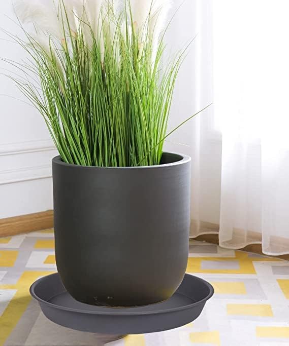 4 Pack of 20 21 inch Plant Saucer Round, Deep Plant Saucers for Pots, Heavy Duty Plastic Plant Drip Tray for Indoors Outdoor, Bird Bath Bowls, Plant Trays for Planter 19-22" (21 inch, Cement)