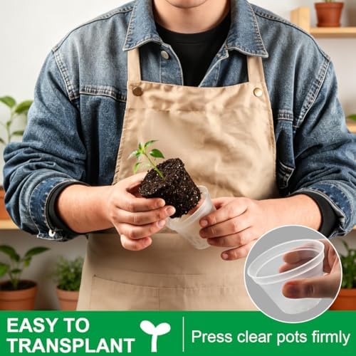 BTPLASTIK 50 Pack 3 Inch Clear Nursery Pots with Drainage Hole, Small Transparent Seed Starter Pots, Sturdy Plastic Plant Pot for Planting Seedlings Vegetables Flowers (3Inch-50P)