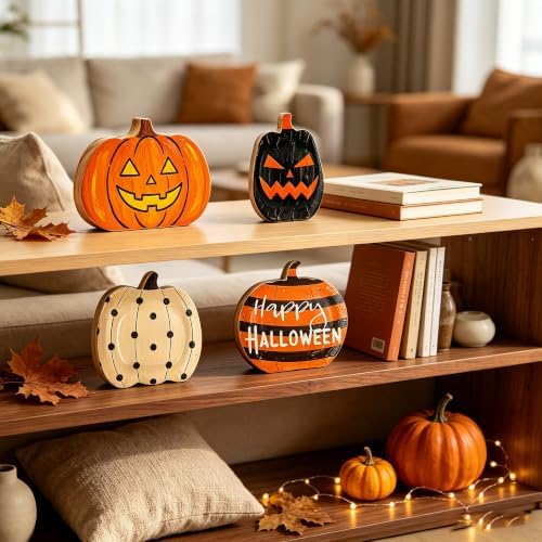 Halloween Wooden Pumpkin Craft Kit, DIY Paintable Tabletop Ornaments Set