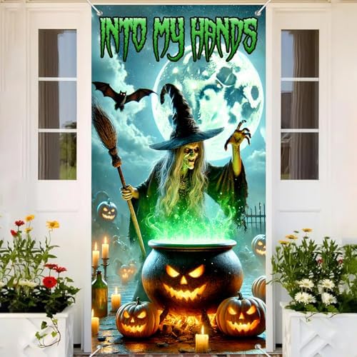 BlissYard Halloween Entryway Banner Cauldron Witch 35x71 Inch Polyester