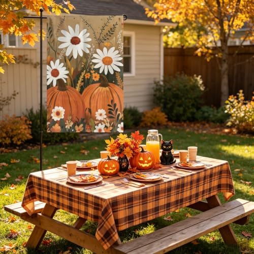 Pumpkin Daisy Garden Flags 12x18 Double Sided, Fall Yard Flags for Outside