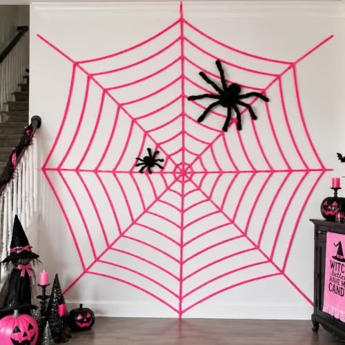 11.81Ft Halloween Pink Spider Web Decoration, 2 Pcs Cute Cobweb Wall Decor
