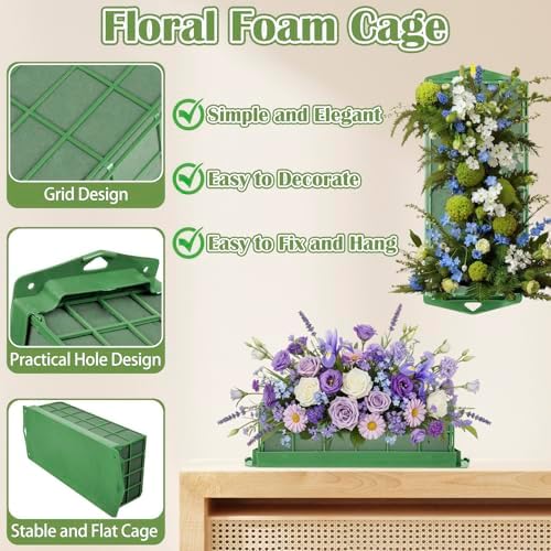 2PCS Floral Foam Cage, Flower Cage Holder, Dry and Wet Rectangle Flower Arrangement, Hangable Green Blocks Floral Foam Cages for Artificial Flesh Flower Wedding Holiday, Home, Garden Party Decorations