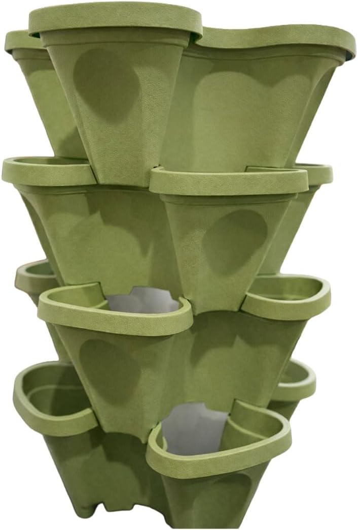 Strawberry Planter Tower, 4 Tier Stackable Vertical Planter, 16 Plant Sites, Space Saving Garden Planter, Indoor