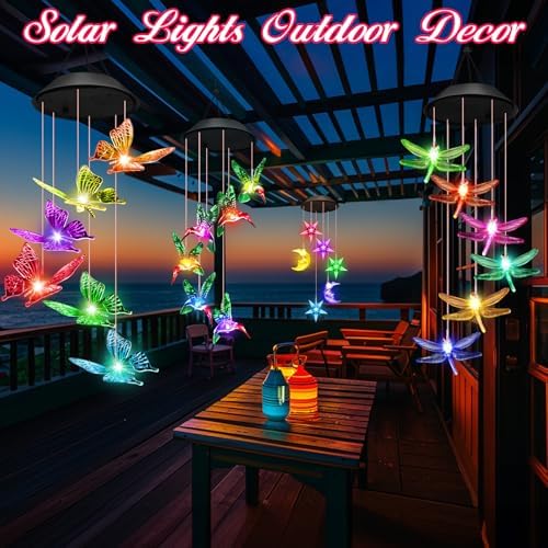 Winzwon Solar Wind Chimes, Christmas Gardening Butterfly Gifts for Women