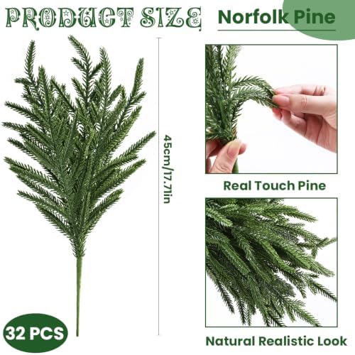JOICEE 32Pcs 18" Real Touch Norfolk Pine Branches Artificial Faux Plants