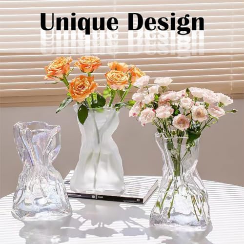 6 Inch Small Glass Vase, Irregular Clear Flower Vases for Centerpieces