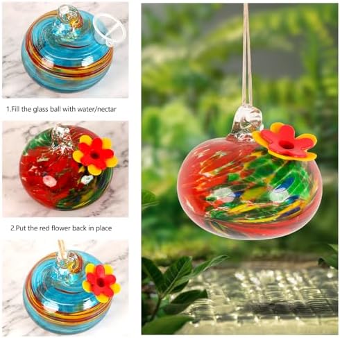2 Pcs Blown Glass Hummingbird Feeder for Outdoors Hanging