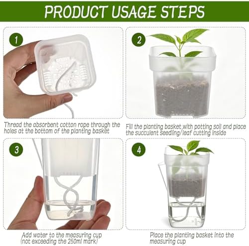 24 Sets Small Self Watering Pots for Indoor Plants - 2.5″ Mini Clear Plastic Planter with Cotton Ropes & Labels, Self-Wicking Planters with Water Level for Propagation, Cuttings, Seedlings & More