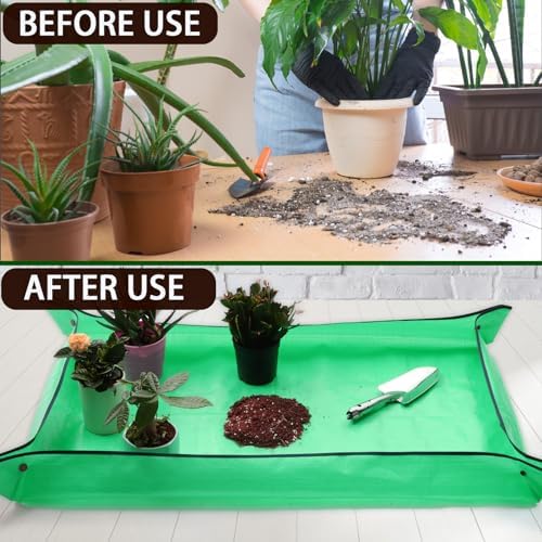 Plant Repotting Mat,Extra Large Waterproof Potting Mats,Foldable Potting Mat for Indoor Plant Transplanting and Dirt Control,Portable Gardening Mats for Repotting(43''*30'',Green)