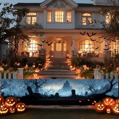 BlissYard Halloween Fence Banner Haunted Graveyard Decor 118 x 20 Inch