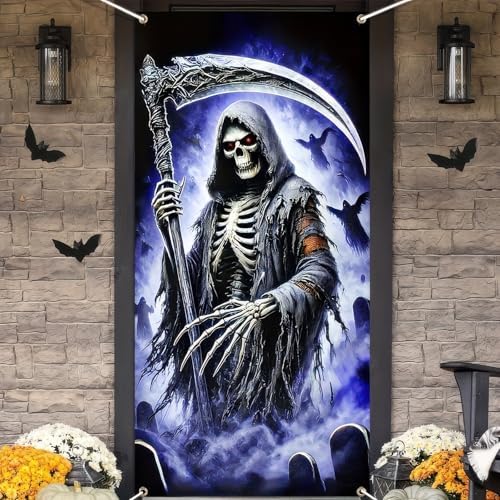 BlissYard Halloween Grim Reaper Door Cover 70x35 Inch Polyester