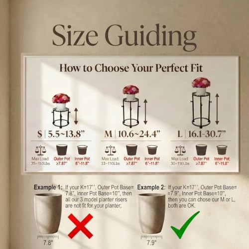 2 Pack Adjustable Plant Riser for Inside Pot,5.5~13.8''’ Height Adjustable