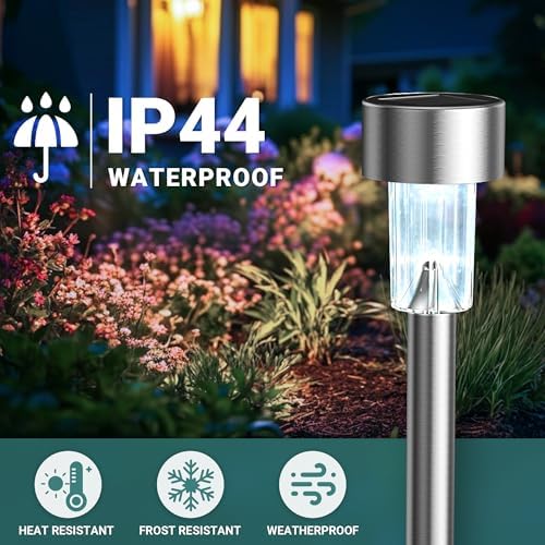 GIGALUMI Outdoor Waterproof Solar Garden Lights, 12 Pack Cold White