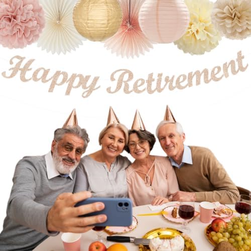 Champagne Gold Beige Happy Retirement Banner Party Decorations Burgleda
