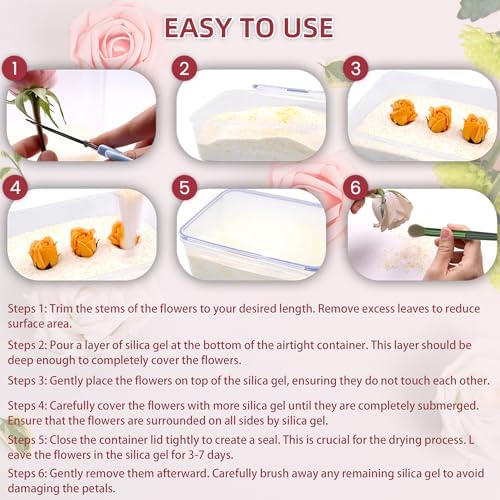 Wisesorb (NET 6 LBS) Silica Gel Flower Drying, Silica Gel Flower Drying Crystals, Color Indicating Flower Drying Silica, Reusable Silica Gel for Drying Flowers
