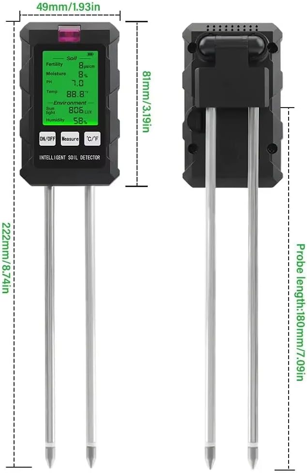 GROW24 Digital Soil Tester, 6-in-1 Moisture Meter with pH, Temperature, Sunlight Intensity for Garden Plants