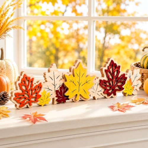 Fall Tabletop Decor Wooden Sign, Maple Leaf Fall Shelf Decor for Home