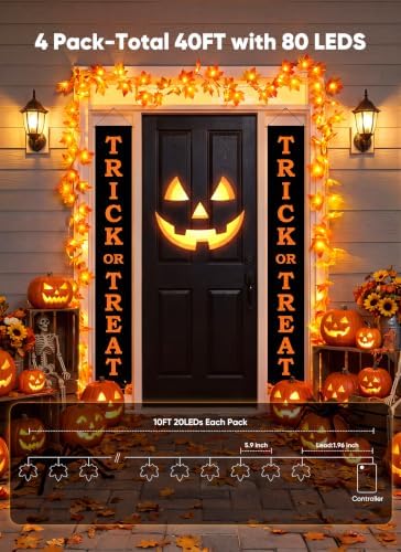 Brightown 4 Pack Fall Decorations for Home Maple Leaf Garland with Lights