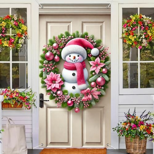 BlissYard Christmas Door Cover Santa Pink 35x71 Inch Polyester