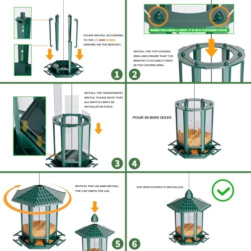 Birdream 2 Pack Bird Feeders for Outdoor Hanging, Retro Pagoda Design Fun Installation Bird Feeder, Attracting Wild Birds Chickadees Goldfinches Cardinals Finches and Sparrows - Green