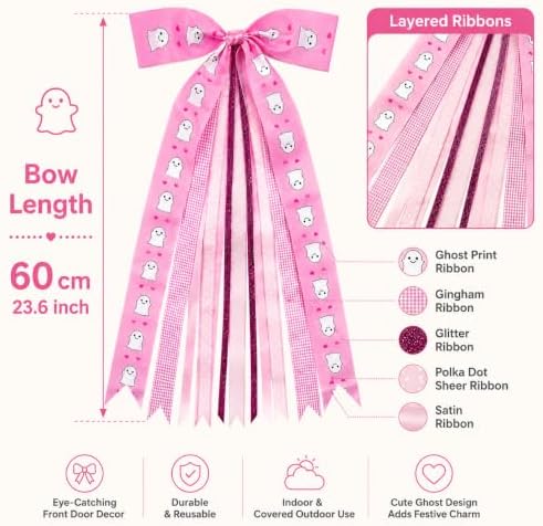 Pink Halloween Wreath Sash Front Door Ribbon Bow
