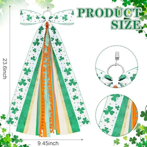 2 Pcs St Patricks Day Clover Ribbon Bow for Wreath Sash for Front Door