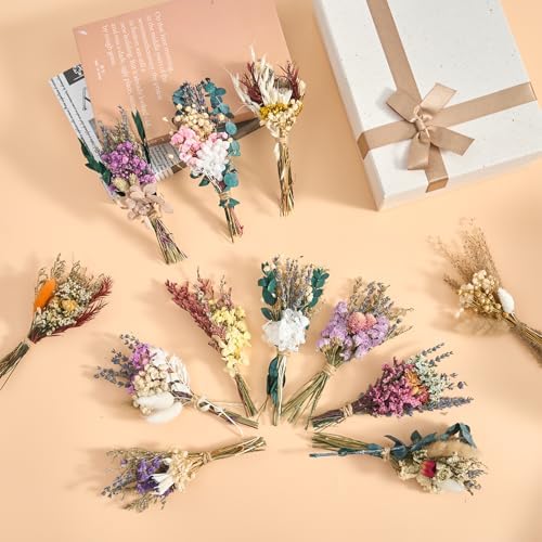 12/24PCS Handmade Dried Flower Bouquet with Stems Natural Dried Wildflowers 7.5 Inch Mini Dry Flowers for Vase Farmhouse Decor, Wedding Styling, Photography Props, Gift DIY(12pcs, Lavender)