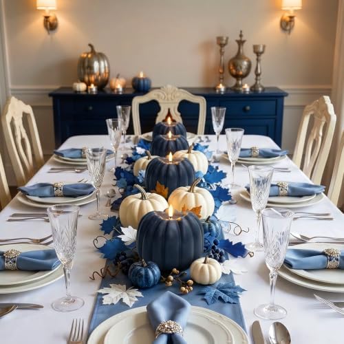 Blue Fall Decor, Fall Decorations for Home, Large Flameless Pumpkin Candle
