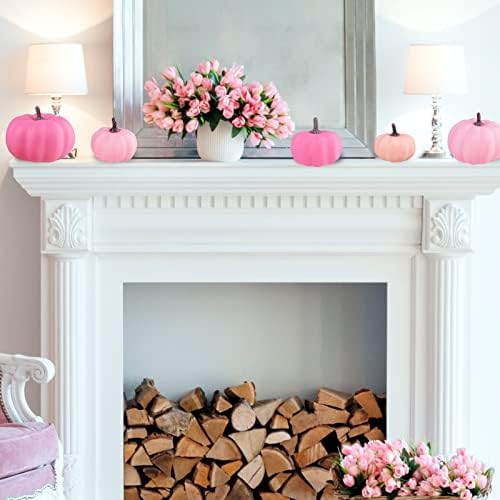 12 Pcs Assorted Small Fall Artificial Pumpkins Faux Pink Pumpkins Decorative Pumpkins Foam Pumpkins for Gifts Fall Wedding Baby Shower Halloween Thanksgiving Table Centerpiece Farmhouse Decor