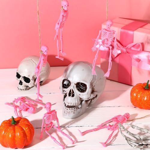 Jetec 6 Pcs Halloween Mini Plastic Skeleton with Jute Rope, Party Favors