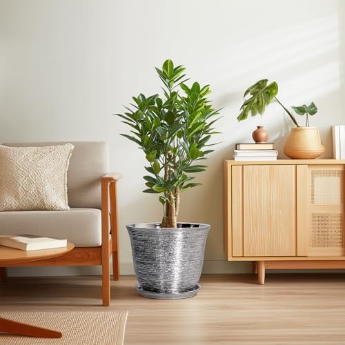 Ceramic Planter, 12 Inch Pots for Plants Indoor, Silver