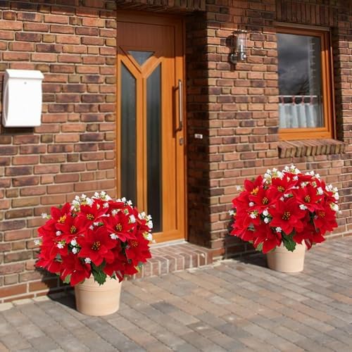 Christmas Artificial Flowers for Outdoors 12PC Poinsettia Flowers