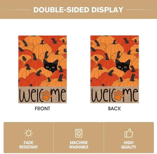 AVOIN colorlife Black Cat Pumpkins Fall Garden Flag 12x18 Inch Outside