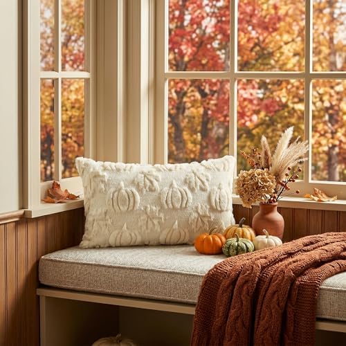 AVOIN colorlife Beige Pumpkin Fall Throw Pillow Covers 12x20 Inch